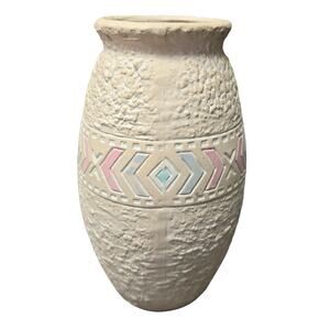 Native American Southwestern Pink Unglazed Pottery Vase Geometric Shapes 10"